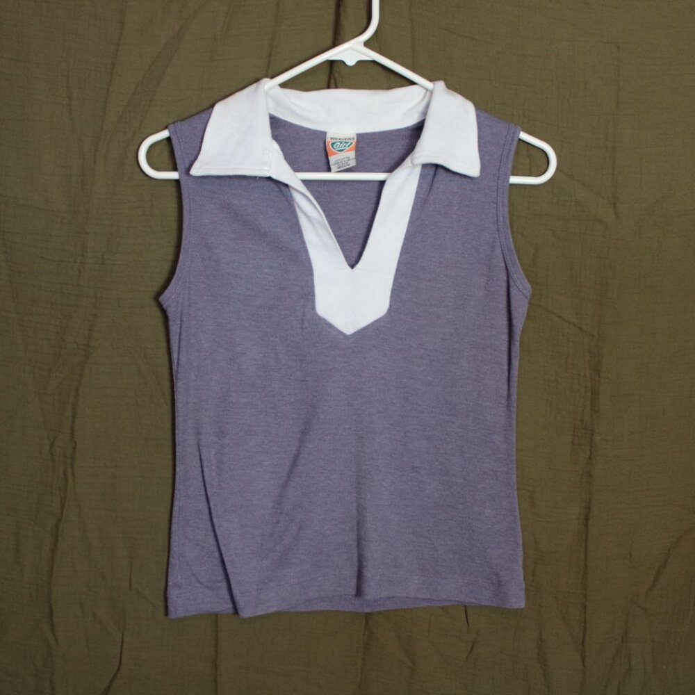Vintage Weavers Girl Purple Collar V-Neck Tank Top